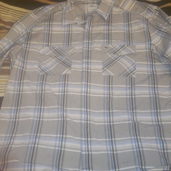 Mens Lacoste Button up Shirt. Size 46. Grey & Blue - Picture 2 of 6